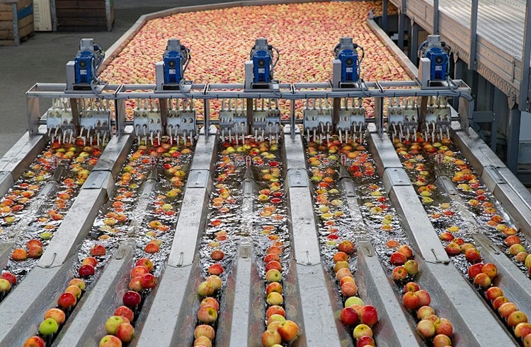 O fluxo do processo da linha de produção de suco